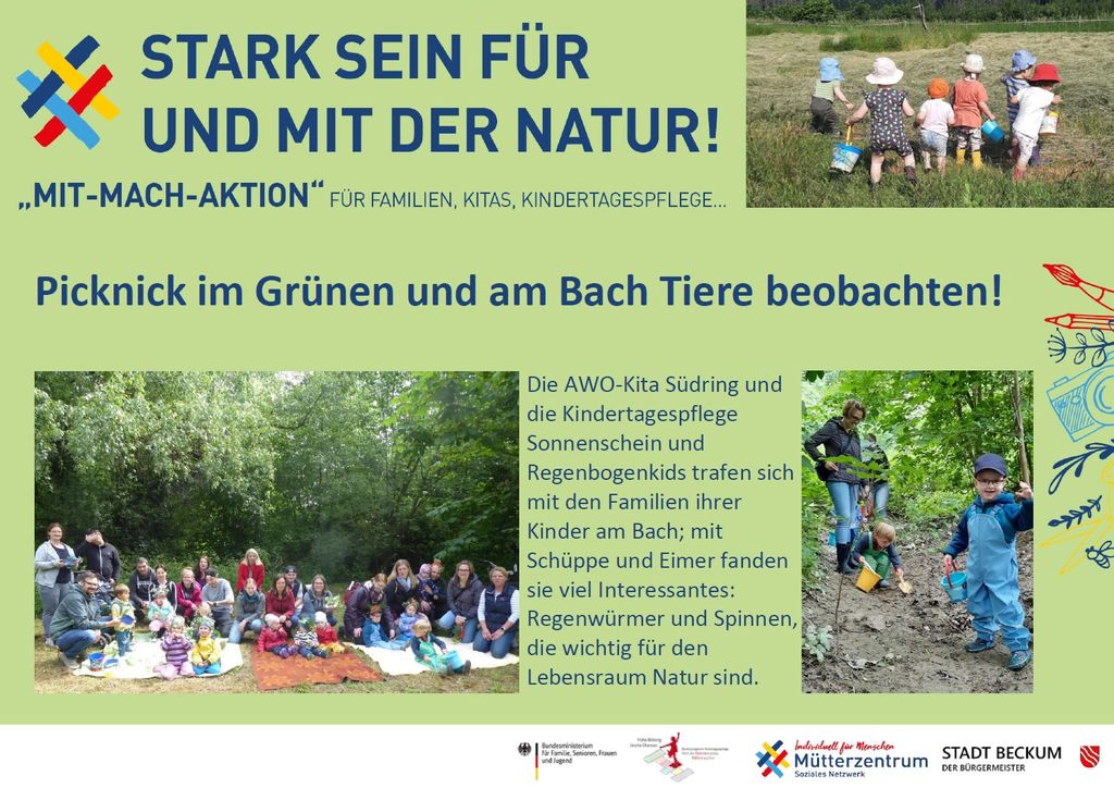 Picknick im Grünen und am Bach Tiere beobachten!